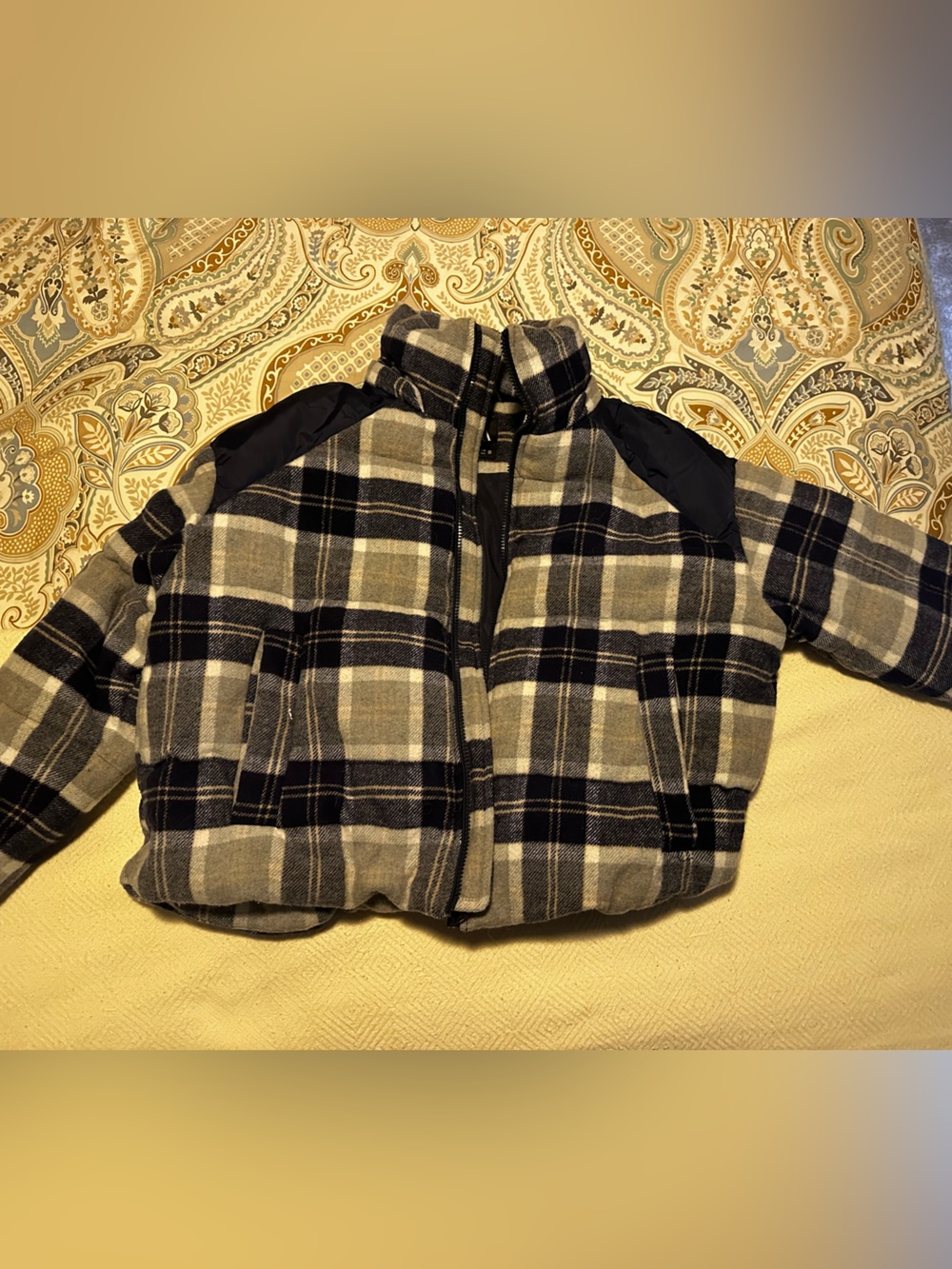 Zara Black and Gray Plaid Bomber Jacket